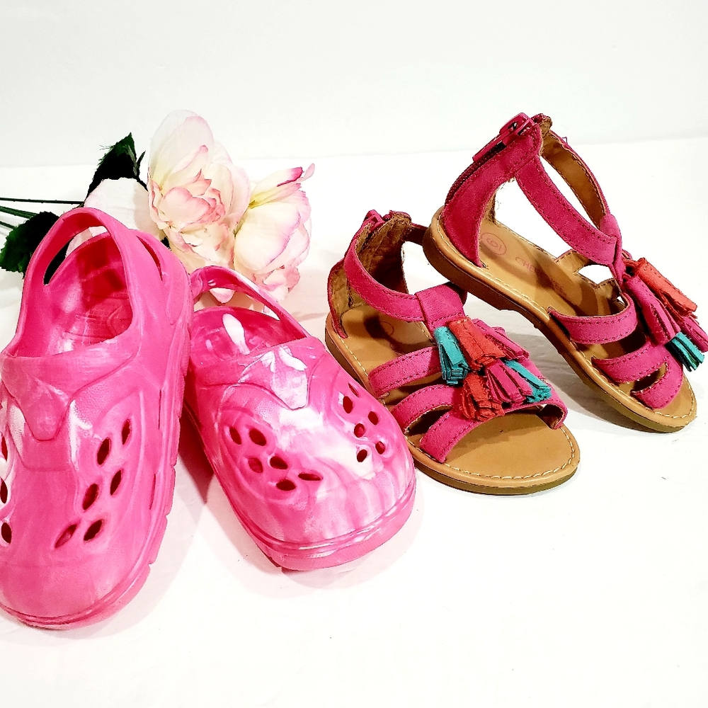 2 Pairs Bundle Pink Cherokee Gladiator Sandals & Clog Water Shoe Size 6 Girls - Picture 3 of 12